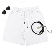 billiga Klassisk-Herr Shorts Linne Shorts Sommarshorts Beach Shorts Ficka Snörning Elastisk midja Slät Komfort Andningsfunktion Kort Semester Helgdag Strand Hawaiisk Boho Svart Vit