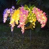 tanie Światła ścieżki i latarnie-2 szt. lamp solarnych LED na zewnątrz, lampa ogrodowa, kwiat wisteria, oświetlenie patio, wodoodporne oświetlenie LED na ścieżkę, trawnik, ogród, dziedziniec, chodnik, dekoracja świąteczna