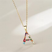 economico I regali-collana con lettera personalizzata, catena hip hop per clavicola, ciondolo con alfabeto in zircone colorato micro-pavé di rame, regalo di gioielli unico per la festa della mamma