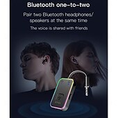 levne Bluetooth pomůcky-přenosný bluetooth vysílač lze spárovat se dvěma zařízeními současně. bluetooth 5.3 má dlouhou výdrž baterie a rgb cool osvětlení