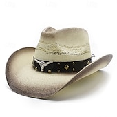 cheap Fedora Hat-Men&#039;s Sun Hat Cowboy Hat Fedora Trilby Hat White Black / White Straw Rope Vintage Style Fashion 18th Century State of Texas Daily Theme Party Solid / Plain Color Sunscreen Cosplay