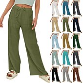 abordables Pantalon uni en coton et lin-Femmes Short en coton et lin Pantalon inspiré du lin Pantalon en coton et lin Streetwear Occasionnel Longueur complète Naturel Uni Avec Poches Conception à cordon élastique Confortable Extérieur Rue