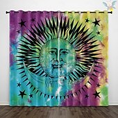 halpa Pimennysverho-RETRO ABSTRAKTI MANDALA AURINKO JA KUU ISOLAHKOTOULOS ULKOBALCONI KESKUSTELUTILA OLOHUONE KOTIKORISTUS 2-KOSKETUS 3D DIGITAALINEN PRINTTAUS REIKÄTUNNUSVERHO