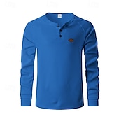 levne základní trička-Pánské Tričko s knoflíkem Tričko Waffle Henley košile Tričko Henley Dlouhý rukáv Henley Jaro Podzim Bez vzoru Módní Designové Základní Knoflíky Dovolená ulice Jdeme ven Černá Bílá Královská modř Top