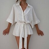 levne Sady-Dámské Běžný Sady inspirované lnem Šik ven Pevná barva Poloviční rukáv Košilový límec Knoflíky Jdeme ven Víkend Běžný Bílá Světlá růžová Léto