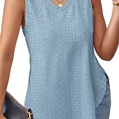 abordables Chemises et blouses-Femmes Chemisier Uni Moderne Occasionnel Sans manches Col en V Hauts Réguliers Quotidien Fête Sortir Asymétrique Vert herbe Noir Blanche Rose Claire Bleu Été