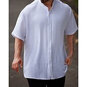 economico Camicie di lino-Per uomo Camicia in cotone e lino Semplice Vacanza Bianco Manica Corta Colletto alla coreana Estate Abbigliamento