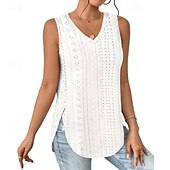 abordables Chemises et blouses-Femmes Chemisier Uni Moderne Occasionnel Sans manches Col en V Hauts Réguliers Quotidien Fête Sortir Asymétrique Vert herbe Noir Blanche Rose Claire Bleu Été