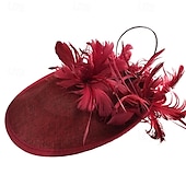 baratos Capacete de Casamento-Peça para Cabeça Sinamay Casamento Festa de Noite Elegante Casamento Com Penas Capacete Chapéu