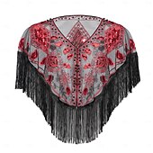 cheap Shawls &amp; Wraps-Retro Vintage Roaring 20s 1920s Scarf Wrap Shawls The Great Gatsby Flapper Girl Sequins Tassel Fringe Fancy Dress Women&#039;s Carnival Wedding Evening Party Masquerade Adults&#039; Shawl
