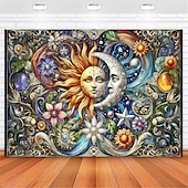 お買い得  マンダラタペストリー-太陽と月のマンダラ掛け布 壁アート 大型タペストリー 壁画装飾 写真の背景 ブランケット カーテン 家の寝室 リビングルームの装飾