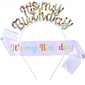 voordelige Verjaardagsfeest Benodigdheden-verjaardagsfeestje modieuze verjaardagsversieringen 2-delige set voor meisjes en vrouwen hoofdband en sjerp met &#039;it&#039;s my birthday&#039; verkrijgbaar in meerdere kleurencombinaties