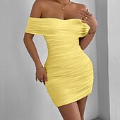 ieftine Rochii de absolvire-Pentru femei Rochie Mini Rochie albă Rochie de absolvire Bodycon Modă În aer liber Absolvire Dată Fit regulat Simplu Manșon scurt De Pe Umăr Negru Alb Galben Roșu-aprins Vară
