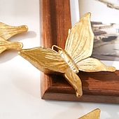 economico sculture murali-Decorazione da parete a forma di farfalla dorata da 4 pezzi, ornamento da appendere in resina ABS fatto a mano, elegante decorazione da parete a forma di farfalla 3D per soggiorno, camera da letto,