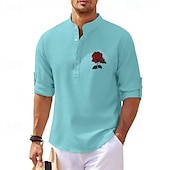 economico camicie casual da uomo-Per uomo Camicia popover Camicia Estiva Camicia casual Camicia da Spiaggia Camicia a maglia a nido d&#039;ape Nero Bianco Blu Azzurro cielo Grigio scuro Manica Lunga Rosa Classico Collo alla coreana Henley