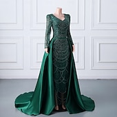 olcso Estélyi ruhák-Sellő  trombita estélyi ruha elegáns ruha formális estélyi parti bírósági vonal hosszú ujjú kerek nyakkal csipkével gyöngyökkel flitterekkel
