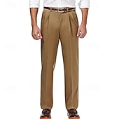 preiswerte Schlank-Herren Anzughose Hose Plissiert Tasche Gerader Schnitt Einfach Komfort Weich Volle Länge Formell Geschäft Täglich Mode Streetwear Cachi scuro Hellkaki