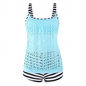 billiga Leopard badkläder-Dam Plusstorlekar Badkläder Tankini 2 st Längre baddräkt Hög midja Baddräkt Genomskinlig Hög midja Stickat Stylish Standkläder Leopard Tropisk Rund hals Ärmlös Baddräkter