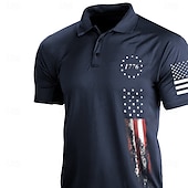 preiswerte Unabhängigkeitstag Polos-Herren Amerikanische Flagge Veteranen Poloshirts Golfshirt Kurzarm Polo-Shirts Hemden mit Kragen Lässig Streetwear Urlaubskleidung Party-Outfits Knöpfe 3D-Druck Schwarz Weiß Armeegrün