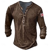 billiga Casual Henley T-shirt-Herr Knapp T-shirt Henleytröja T-shirts T-tröja Långärmad Henley Sommar Landsflagga Enfärgad / vanlig färg Mode Designer Mode Semester Gata Utekväll Mörkgrå Svart Vit Topp t-shirt för män