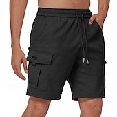baratos Clássico-Homens Bermuda Cargo Calção Shorts de verão Com Cordão Cintura elástica Bolso multi Tecido Conforto Vestível Comprimento do joelho Ao ar livre Esporte Diário Moda Casual Preto Azul