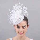 baratos Capacete de Casamento-Peça para Cabeça Penas Sinamay Casamento Festa de Noite Elegante Casamento Com Penas Capacete Chapéu