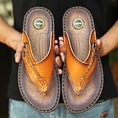 economico Infradito da Vacanza-infradito da uomo in similpelle marrone di lusso con design in rilievo e cinturino intrecciato - calzature comode e di alta qualità per uscite casual ed eleganti