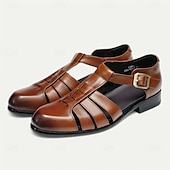 cheap Premium Leather Sandals-Men&#039;s Leather Fisherman Sandals - Breathable Summer Closed-Toe Sandals for Casual &amp; Outdoor Wear