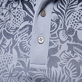 baratos Polo Elite Masculino-Homens Pólo Polo de malha Formal Trabalho Aberto para a Lateral Manga Curta Floral Botões Estampado Primavera Azul denim Branco Azul Marinha Verde cáqui Azul Claro Pólo