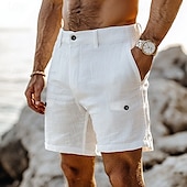 economico Vacanza-Per uomo Shorts Shorts di Lino Pantaloncini Estivi Shorts da Spiaggia Bottoni Elastico in vita Gamba Dritta Semplice Comodità Traspirante Lunghezza al ginocchio Casuale Quotidiano Ferie Vacanza Moda