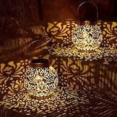 Недорогие Ландшафтные огни-2 шт. светодиодных садовых фонаря на солнечных батареях, уличные проекции звездного неба, водонепроницаемые солнечные металлические фонари, ретро-полый дизайн, подходит для украшения сада, террасы,