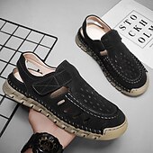 abordables sandalias de exterior-Sandalias beige sin cordones para hombre con diseño perforado y suela acolchada para paseos casuales y ropa de playa.