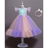 preiswerte Partykleider-Kinder Mädchen Partykleid Einfarbig Ärmellos Leistung Geburtstag Netz Schön Süß Polyester Midi Partykleid Schwingkleid A Linie Kleid Sommer Ab 4 Jahren Weiß Rosa Purpur