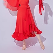 voordelige Oefen Kleding-Ballroomdansen Rokken Pure Kleur Gesplitst Dames Prestatie Opleiding Netstof Melkvezel