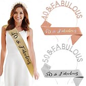 billige Bursdagsfestutstyr-bursdagsfest modne kvinner dekorasjoner 2-delt sett pannebånd og sash med &#039;40 eller 50  &amp; fabelaktig&#039;