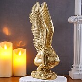 cheap Wall Sculptures-Gold Kneeling Angel Desktop Decoration, Resin Material Salvation Angel Sculpture, Handmade Craft for TV Background Wall, Entryway, Study, and Office Desk Decor