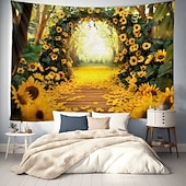 economico arazzo paesaggistico-Tappeto appeso paesaggio girasoli grande decorazione murale fotografica sfondo coperta tenda decorazione per casa camera da letto soggiorno