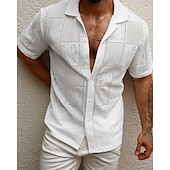 economico camicia da uomo con bottoni-Per uomo Camicia Camicia Estiva Camicia casual Camicia da Spiaggia Camicia con Bottoni Bianco Manica Corta Semplice Colletto a Camicia Vacanza Camicia hawaiana Abbigliamento Poliestere Moda Casual