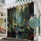 preiswerte Wasserdichte Vorhänge-Wasserdichter Outdoor Vorhang Außenvorhang für Privatsphäre, Außenjalousien, verschiebbare Terrassenvorhangvorhänge, Pergolavorhänge mit Öse, 3D-Waldlandschaft für Pavillon, Balkon, Veranda, Party