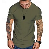 preiswerte Lässige T-Shirts für Herren-Herren T Shirt T-Shirt Kurzarmshirt Kurzarm Rundhalsausschnitt Sommer Einfach Mode Designer Basic Klassisch Urlaub Straße Ausgehen Schwarz Khaki Hellgrau Top T-Shirt für Herren