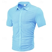 cheap Men&#039;s Button Up Shirts-Men&#039;s Shirt Summer Shirt Casual Shirt Beach Shirt Button Up Shirt Black White Burgundy Navy Blue khaki Short Sleeve Plain Shirt Collar Vacation Hawaiian Front Pocket Clothing Apparel Polyester