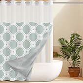 お買い得  シャワーカーテン-ワッフル織りテクスチャーシャワーカーテンセット スナップインライナーとシアーウィンドウ 防水ポリエステルブレンド生地 ゴロメットトップ 120GSMホテル品質 スパスタイルバスルームパーティション フック不要