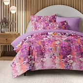 economico 100% cotone-Set di copripiumino floreale 100% cotone biancheria da letto morbida e traspirante con fiori rosa copripiumino leggero e resistente comodo per tutte le stagioni facile da mantenere