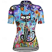 お買い得  ウィメンズジャージ-女性用 サイクリングジャージー 半袖 バイク Tシャツ ジャージー 3つのリアポケット付き マウンテンサイクリング 高通気性 速乾性 人間工学デザイン ウィッキング ブルー ミントグリーン ダークグリーン 猫 スポーツ 衣類