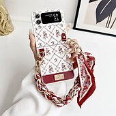 cheap Samsung Cases-Phone Case For Samsung Galaxy Z Flip 7 Z Flip 6 Z Flip 5 Z Flip 4 Back Cover with Wrist Strap Shockproof Retro PU Leather