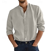 economico Classico-Per uomo Camicia Camicia con colletto alla coreana Camicia Estiva Abbigliamento da spiaggia Camicia casual Camicia con Bottoni Tinta unica Vacanza Crociera Nero Bianco Rosa Arancione Manica Lunga
