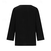 preiswerte Hemden-Damen Bluse Baumwoll-Leinen-Hemden Einfach Basic Modern Dreiviertelarm V Ausschnitt Normale Oberteile Täglich Ferien Ausgehen Knöpfe Schwarz Weiß Rosa Braun Aprikose Sommer
