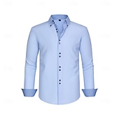 voordelige Overhemden voor heren-Voor heren Overhemd Effen Bruiloft Werk Licht Blauw Zwart Wit Lange mouw Verspreide kraag Zomer Lente Kleding