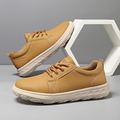 abordables Baskets-Baskets décontractées en cuir beige pour homme avec design à lacets - parfaites pour le confort au quotidien et les activités de loisirs
