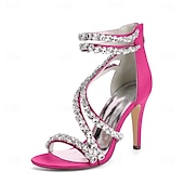 economico Sandali Eleganti-sandali con tacco alto e cinturino in strass bianchi da donna – eleganti scarpe da sposa per cocktail party
